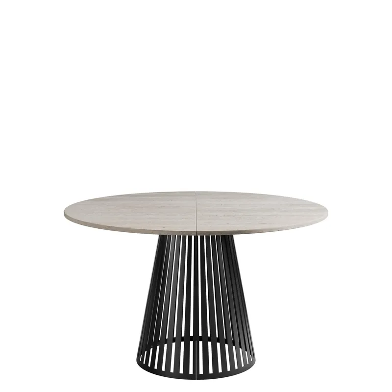 Beylen Matbord Rund Förlängningsbart 120-196 cm, beige travertin och svart