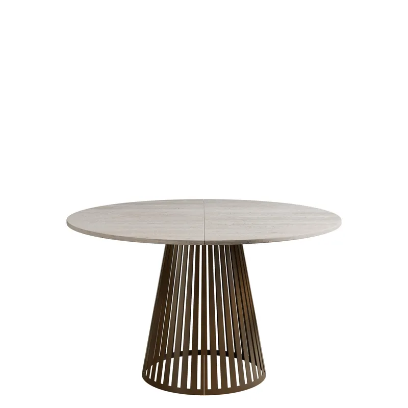 Beylen Matbord Rund Förlängningsbart 120-196 cm, Beige travertin/Koppar