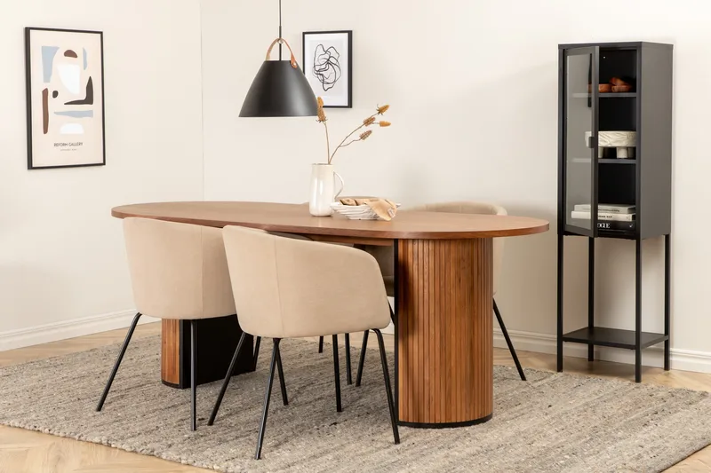 Biana Matgrupp 200 cm Oval inkl 4 Berita Stolar, Valnöt/Beige/Svart