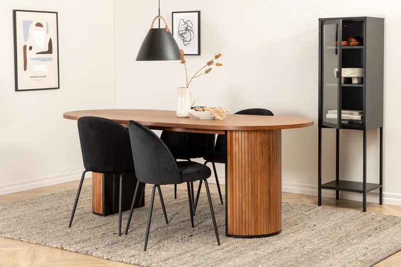 Biana Matgrupp 200 cm Oval inkl 4 Foyos Stolar, Valnötsbrun/Svart