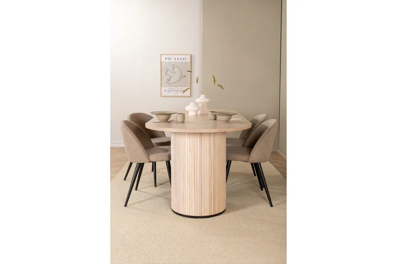 Biana Matgrupp 200 cm Oval inkl 4 Velvets Stolar - Beige/Svart - Möbler - Bord & matgrupper - Matgrupper