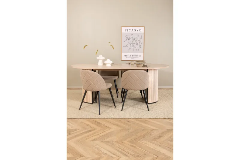 Biana Matgrupp 200 cm Oval inkl 4 Velvets Stolar - Beige/Svart - Möbler - Bord & matgrupper - Matgrupper