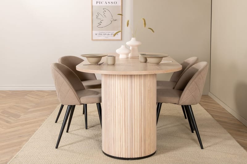 Bianca Matbord 200 cm Ovalt med 4 Velvet Stitches Matstol