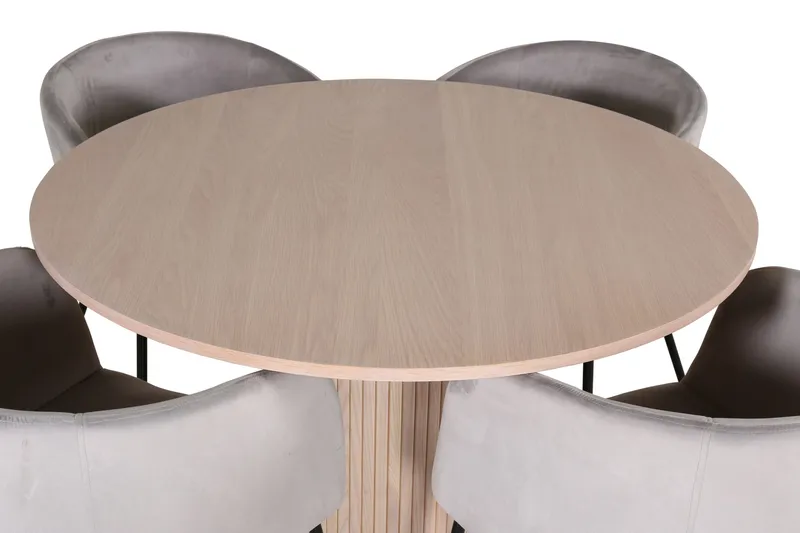 Bianca Matgrupp 110 cm Rund med 4 Berit stolar - Whitewash/Grå - Möbler - Bord & matgrupper - Matgrupper