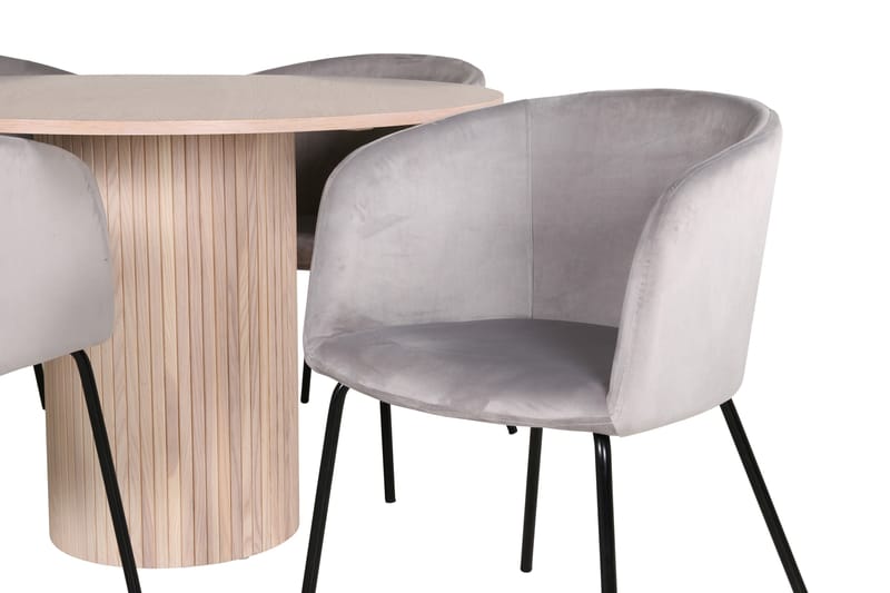 Bianca Matgrupp 110 cm Rund med 4 Berit stolar - Whitewash/Grå - Möbler - Bord & matgrupper - Matgrupper