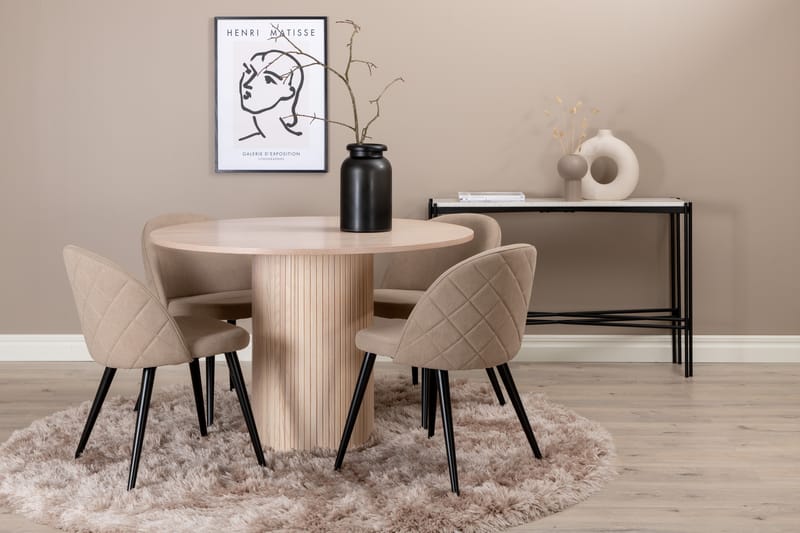 Bianca Matgrupp 110 cm Rund med 4 Velvet stolar - Beige - Möbler - Bord & matgrupper - Matgrupper