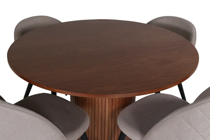 Bianca Matgrupp 110 cm Rund med 4 Velvet stolar - Beige - Möbler - Bord & matgrupper - Matgrupper