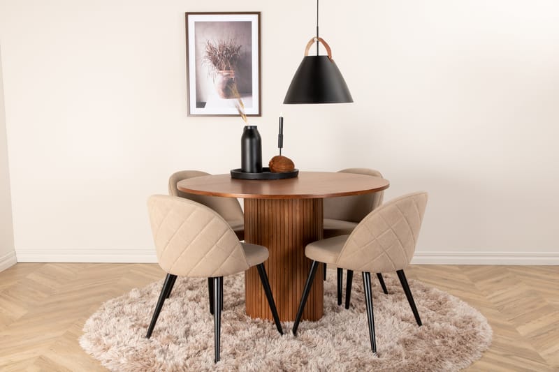 Bianca Matgrupp 110 cm Rund med 4 Velvet stolar - Beige - Möbler - Bord & matgrupper - Matgrupper