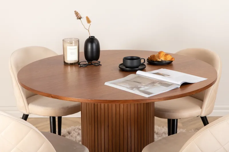 Bianca Matgrupp 110 cm Rund med 4 Velvet stolar - Beige - Möbler - Bord & matgrupper - Matgrupper