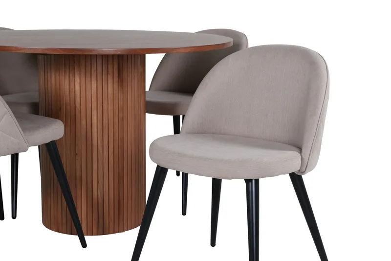 Bianca Matgrupp 110 cm Rund med 4 Velvet stolar - Beige - Möbler - Bord & matgrupper - Matgrupper