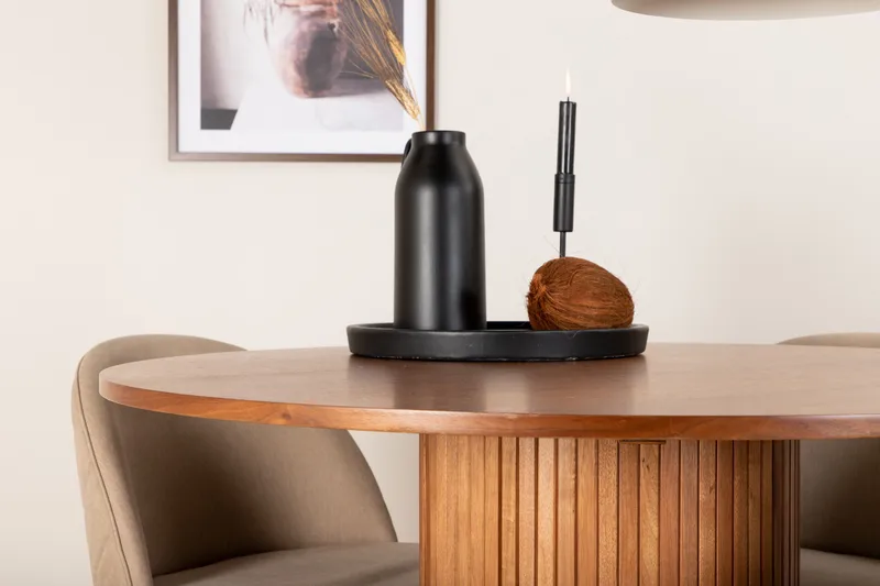 Bianca Matgrupp 110 cm Rund med 4 Velvet stolar - Beige - Möbler - Bord & matgrupper - Matgrupper