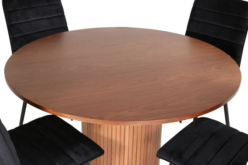 Bianca Matgrupp 110 cm Rund med 4 Windu Lyx stolar - Svart - Möbler - Bord & matgrupper - Matgrupper