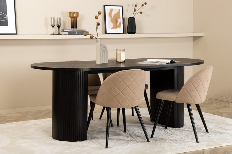 Bianca Matgrupp 200 cm Oval med 4 Velvet stolar - Beige - Möbler - Bord & matgrupper - Matgrupper
