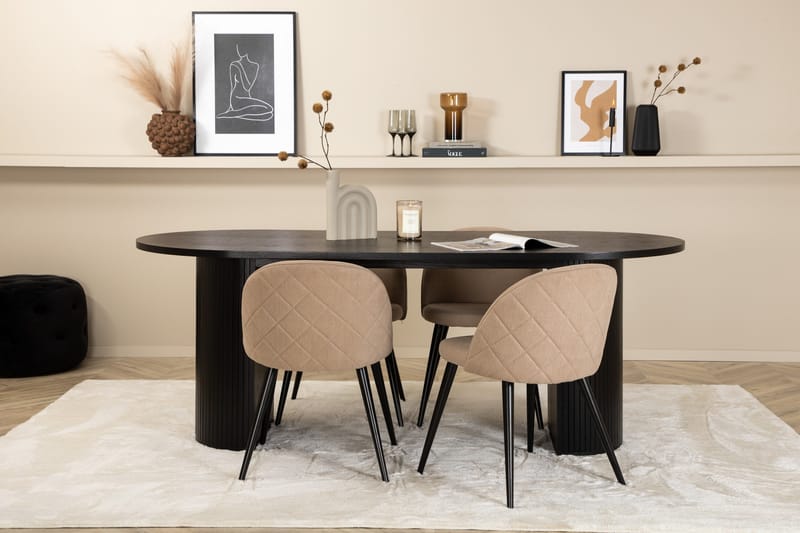 Bianca Matgrupp 200 cm Oval med 4 Velvet stolar - Beige - Möbler - Bord & matgrupper - Matgrupper