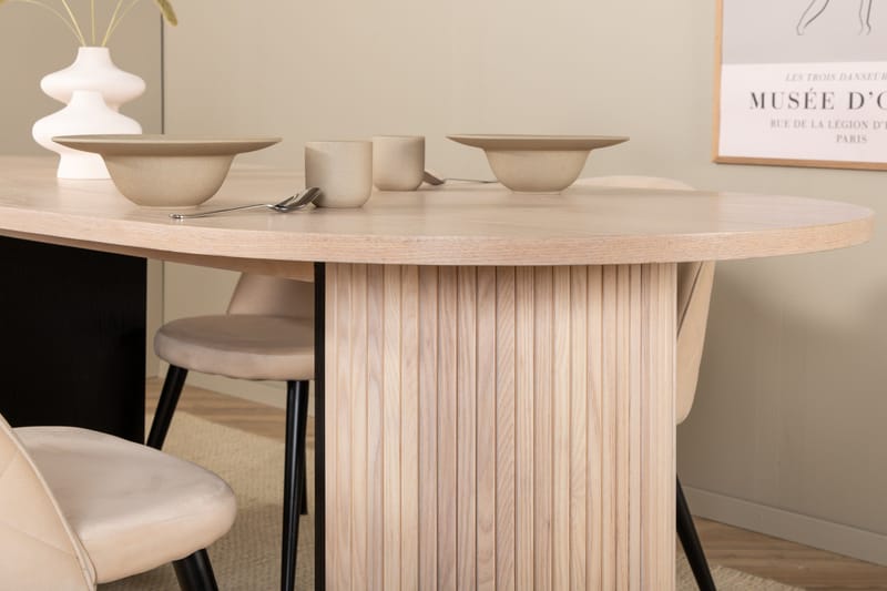 Bianca Matgrupp 200 cm Oval med 4 Velvet stolar - Beige - Möbler - Bord & matgrupper - Matgrupper