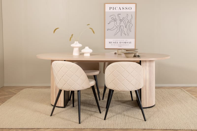 Bianca Matgrupp 200 cm Oval med 4 Velvet stolar - Beige - Möbler - Bord & matgrupper - Matgrupper