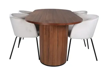 Bianca Oval Matgrupp 200 cm med 4 Berit Matstolar - valnötsfärgad, beige och svart - Möbler - Bord & matgrupper - Matgrupper