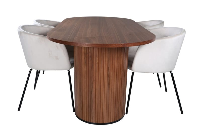 Bianca Oval Matgrupp 200 cm med 4 Berit Matstolar - valnötsfärgad, beige och svart - Möbler - Bord & matgrupper - Matgrupper