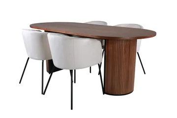 Bianca Oval Matgrupp 200 cm med 4 Berit Matstolar - valnötsfärgad, beige och svart - Möbler - Bord & matgrupper - Matgrupper