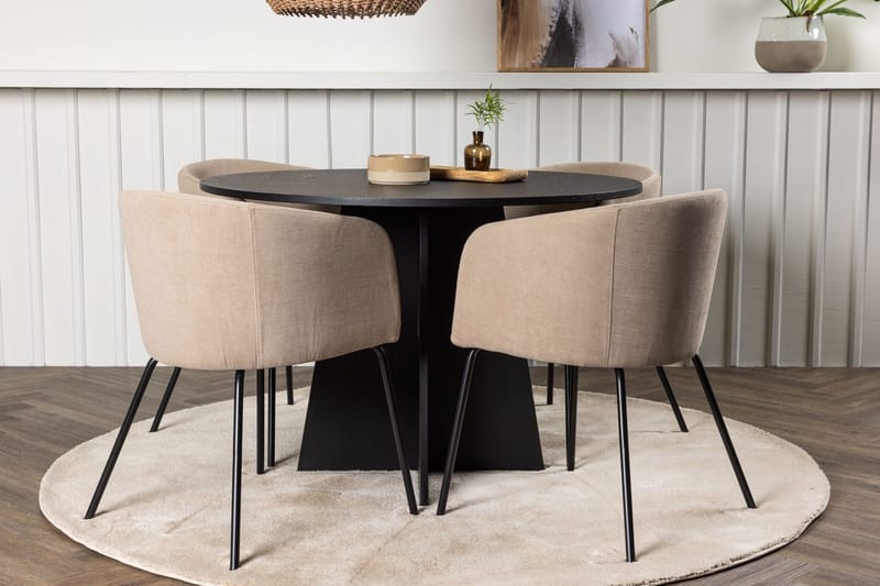Bootcut Matbord 110 cm Runt med 4 Berit Karmstol med Armstöd