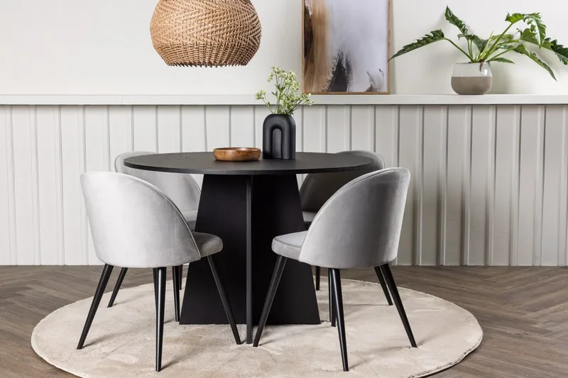 Bootcut Matbord 110 cm Runt med 4 Velvet Köksstol Sammet