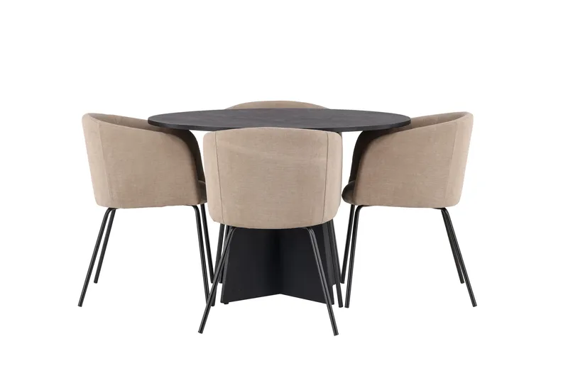 Bootcut Matgrupp 110 cm Rund med 4 Berit stolar, Beige