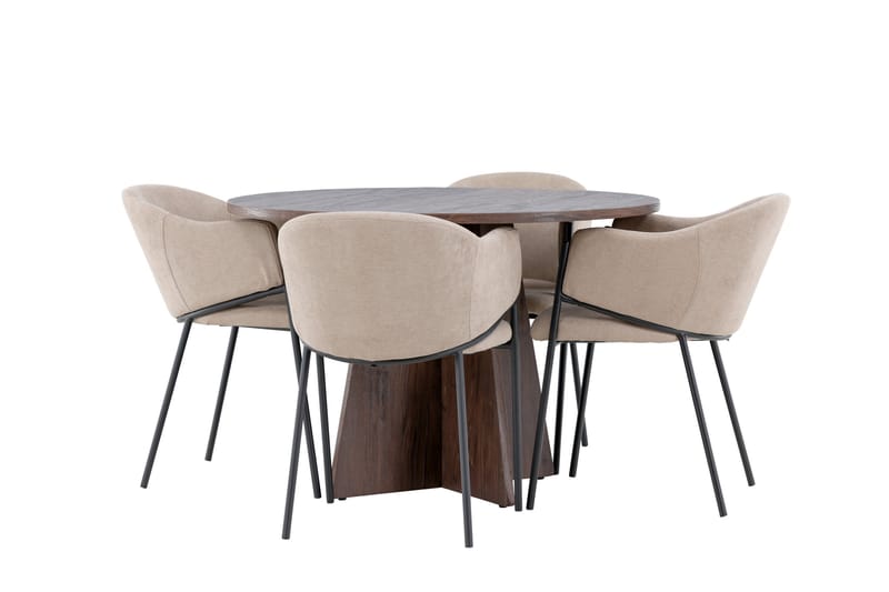 Bootcut Matgrupp 110 cm Rund med 4 Evelina stolar, Mocca/Beige