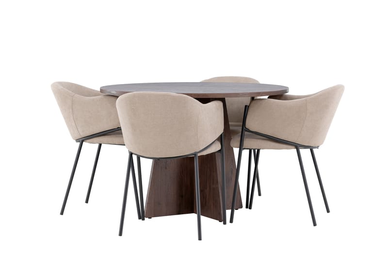 Bootcut Matgrupp 110 cm Rund med 4 Evelina stolar - Mocca/Beige - Möbler - Bord & matgrupper - Matgrupper