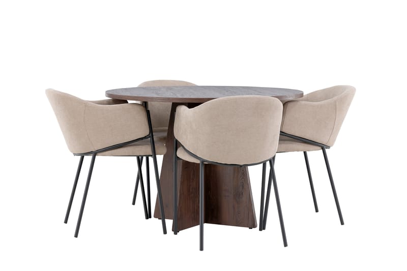 Bootcut Matgrupp 110 cm Rund med 4 Evelina stolar - Mocca/Beige - Möbler - Bord & matgrupper - Matgrupper