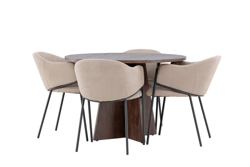 Bootcut Matgrupp 110 cm Rund med 4 Evelina stolar - Mocca/Beige - Möbler - Bord & matgrupper - Matgrupper