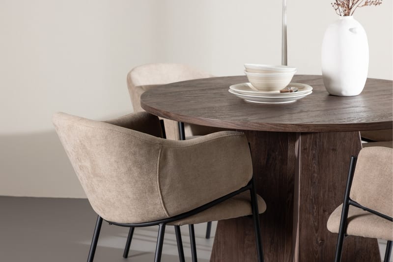 Bootcut Matgrupp 110 cm Rund med 4 Evelina stolar - Mocca/Beige - Möbler - Bord & matgrupper - Matgrupper