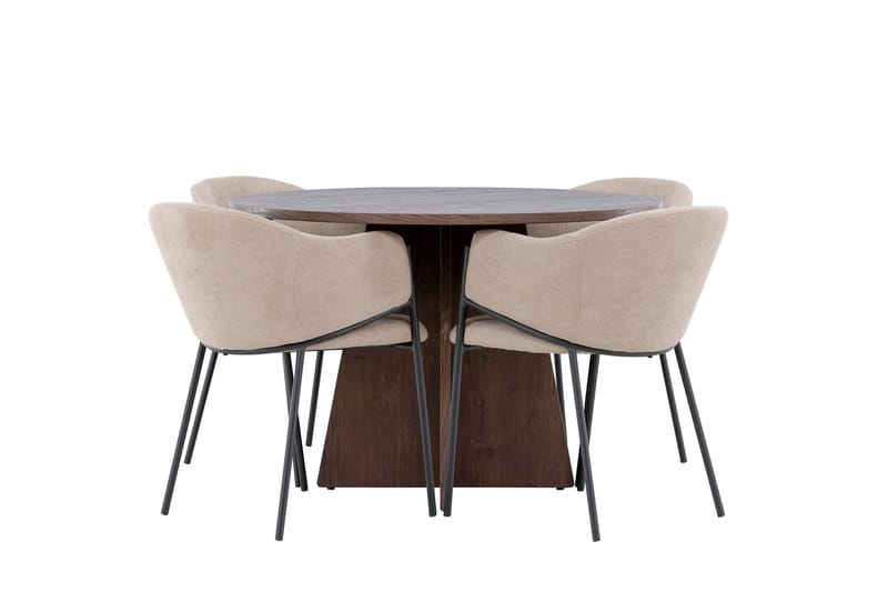 Bootcut Matgrupp 110 cm Rund med 4 Evelina stolar - Mocca/Beige - Möbler - Bord & matgrupper - Matgrupper