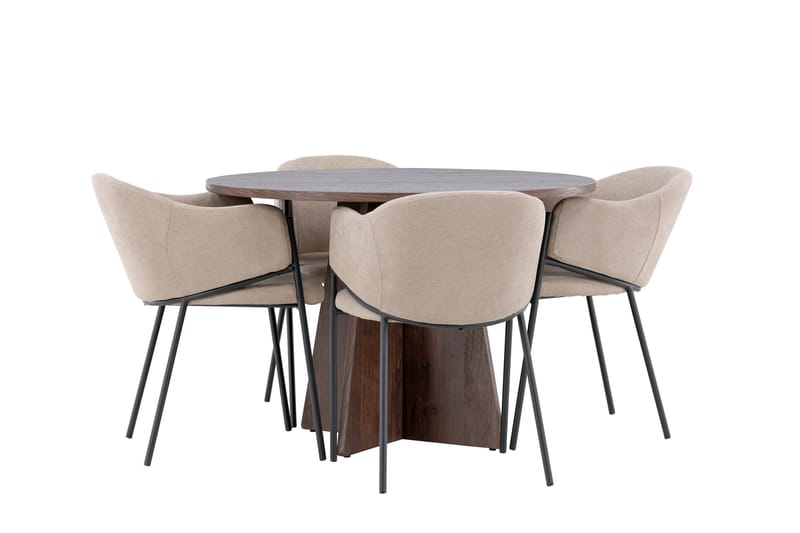 Bootcut Matgrupp 110 cm Rund med 4 Evelina stolar - Mocca/Beige - Möbler - Bord & matgrupper - Matgrupper