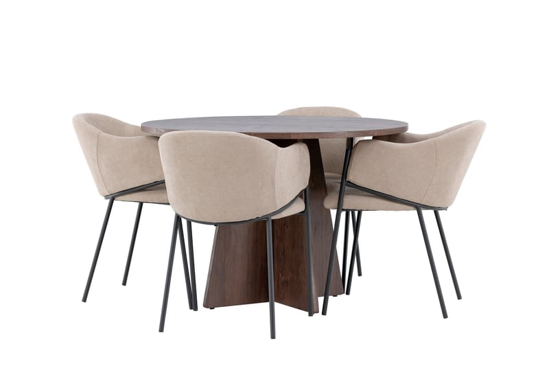 Bootcut Matgrupp 110 cm Rund med 4 Evelina stolar - Mocca/Beige - Möbler - Bord & matgrupper - Matgrupper