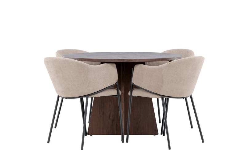 Bootcut Matgrupp 110 cm Rund med 4 Evelina stolar - Mocca/Beige - Möbler - Bord & matgrupper - Matgrupper