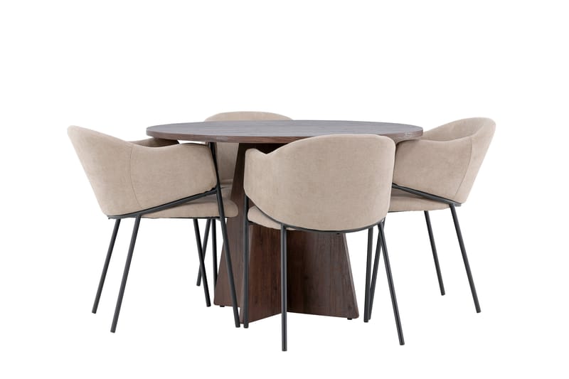 Bootcut Matgrupp 110 cm Rund med 4 Evelina stolar - Mocca/Beige - Möbler - Bord & matgrupper - Matgrupper
