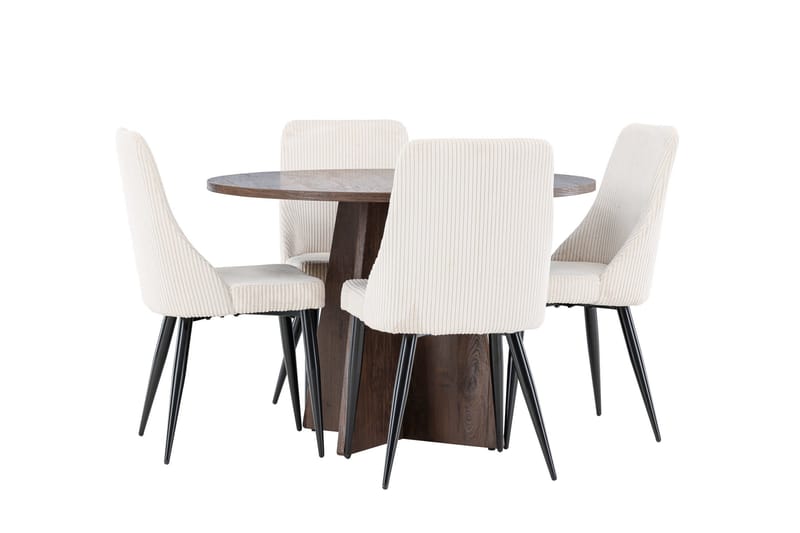 Bootcut Matgrupp 110 cm Rund med 4 Leone stolar - Mocca/Beige - Möbler - Bord & matgrupper - Matgrupper