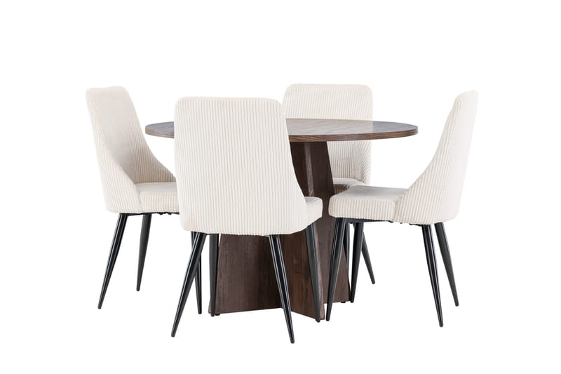 Bootcut Matgrupp 110 cm Rund med 4 Leone stolar - Mocca/Beige - Möbler - Bord & matgrupper - Matgrupper