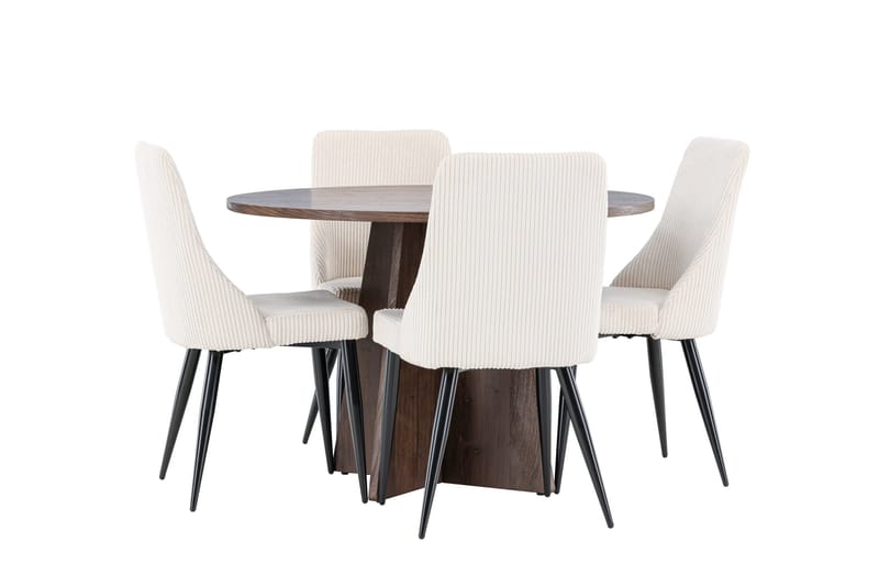 Bootcut Matgrupp 110 cm Rund med 4 Leone stolar - Mocca/Beige - Möbler - Bord & matgrupper - Matgrupper