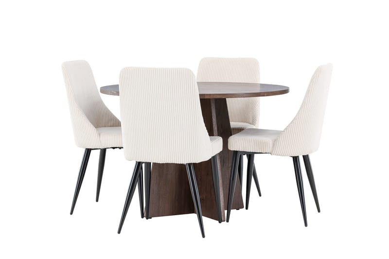 Bootcut Matgrupp 110 cm Rund med 4 Leone stolar - Mocca/Beige - Möbler - Bord & matgrupper - Matgrupper