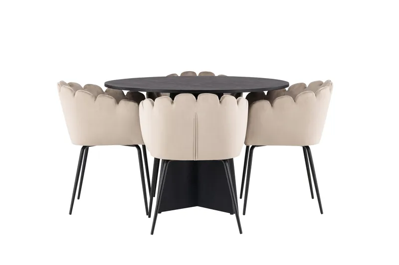 Bootcut Matgrupp 110 cm Rund med 4 Limhamn stolar, Beige