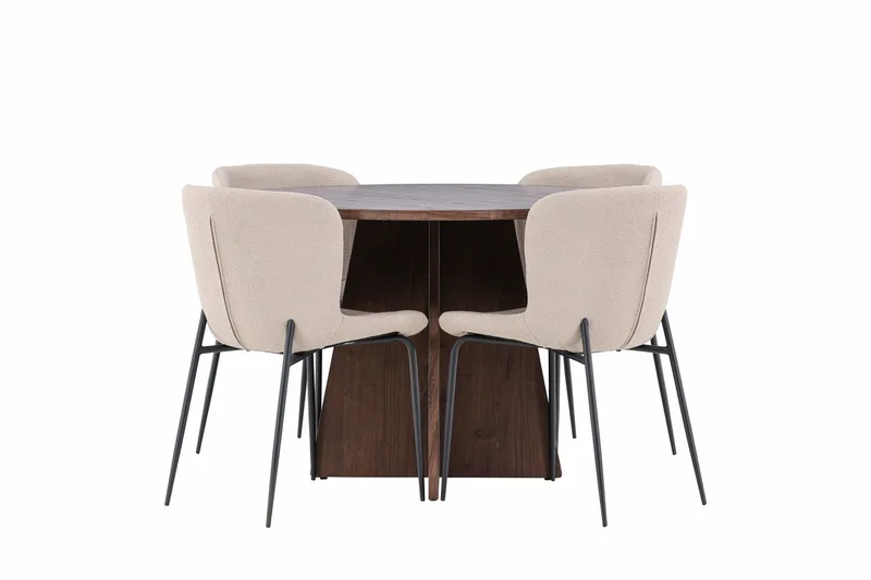 Bootcut Matgrupp 110 cm Rund med 4 Modesto stolar - Mocca/Beige - Möbler - Bord & matgrupper - Matgrupper