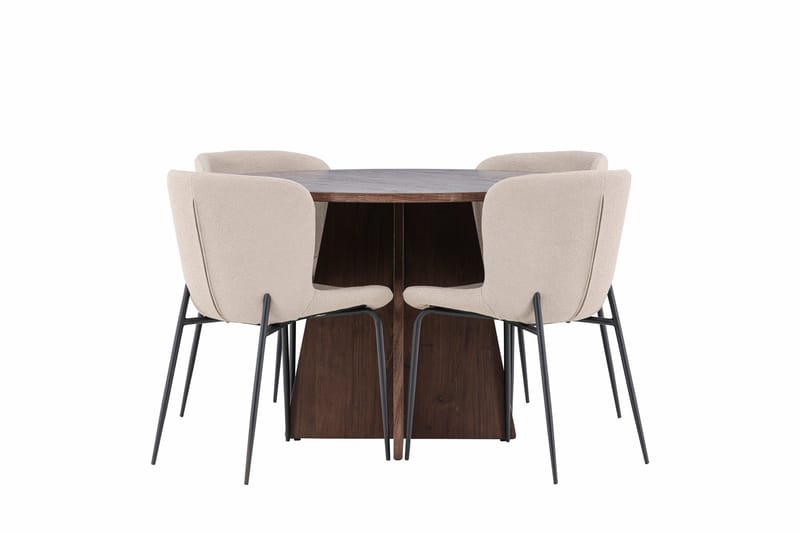 Bootcut Matgrupp 110 cm Rund med 4 Modesto stolar - Mocca/Beige - Möbler - Bord & matgrupper - Matgrupper