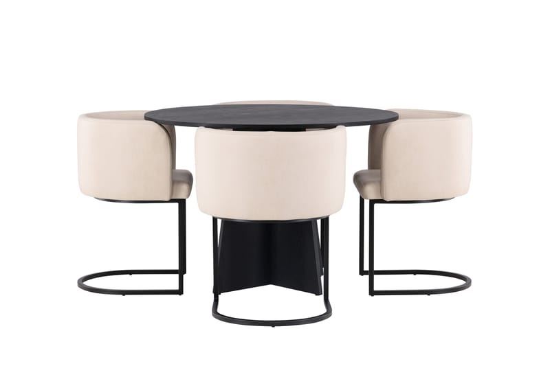 Bootcut Matgrupp 110 cm Rund med 4 Simrishman stolar - Beige - Möbler - Bord & matgrupper - Matgrupper