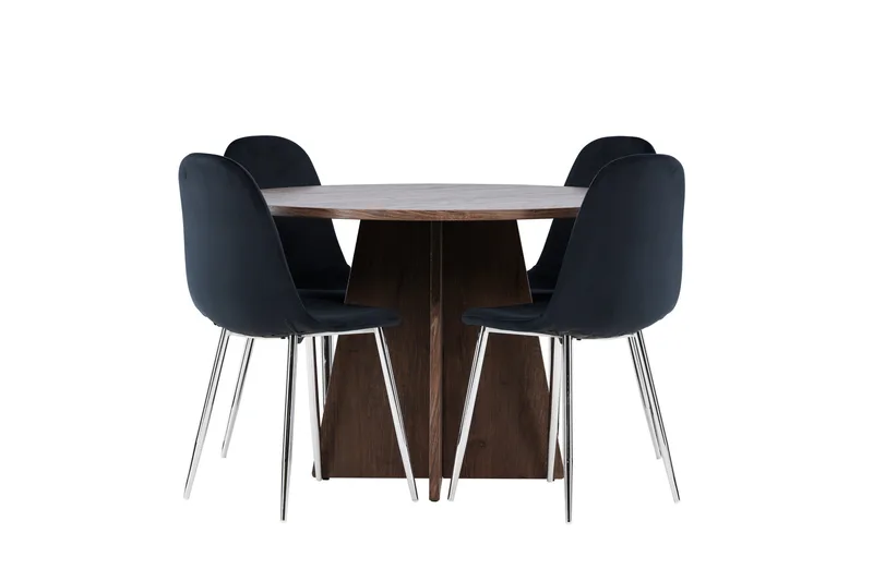 Bootcut Matgrupp 110 cm Rund med 4 Polar stolar - Mocca/Svart - Möbler - Bord & matgrupper - Matgrupper