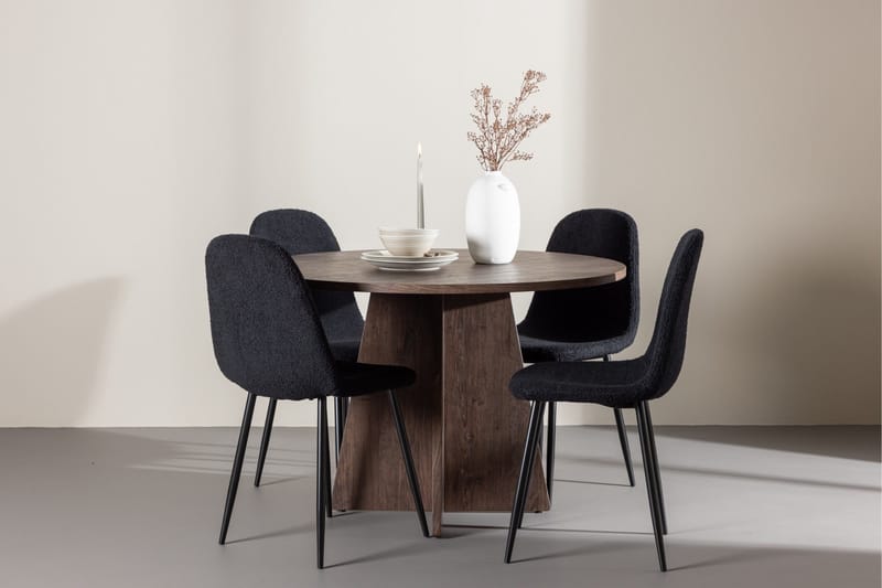 Bootcut Matgrupp 110 cm Rund med 4 Polar stolar - Mocca/Svart - Möbler - Bord & matgrupper - Matgrupper