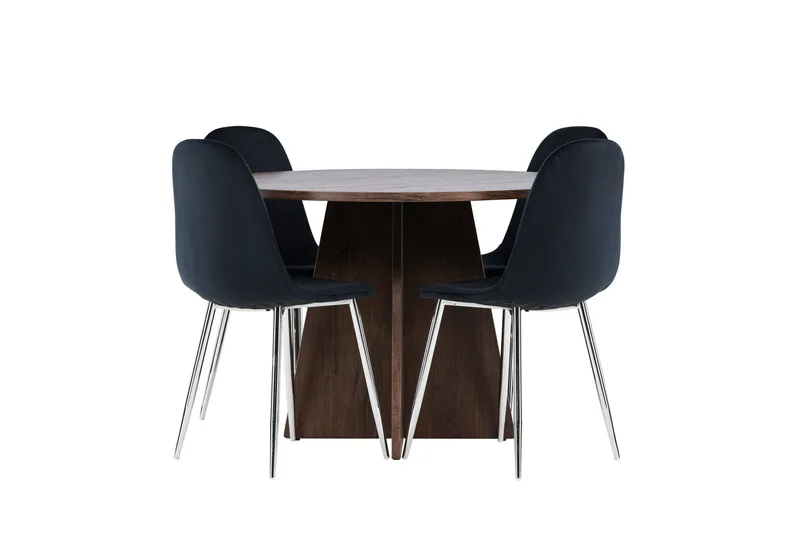 Bootcut Matgrupp 110 cm Rund med 4 Polar stolar - Mocca/Svart - Möbler - Bord & matgrupper - Matgrupper