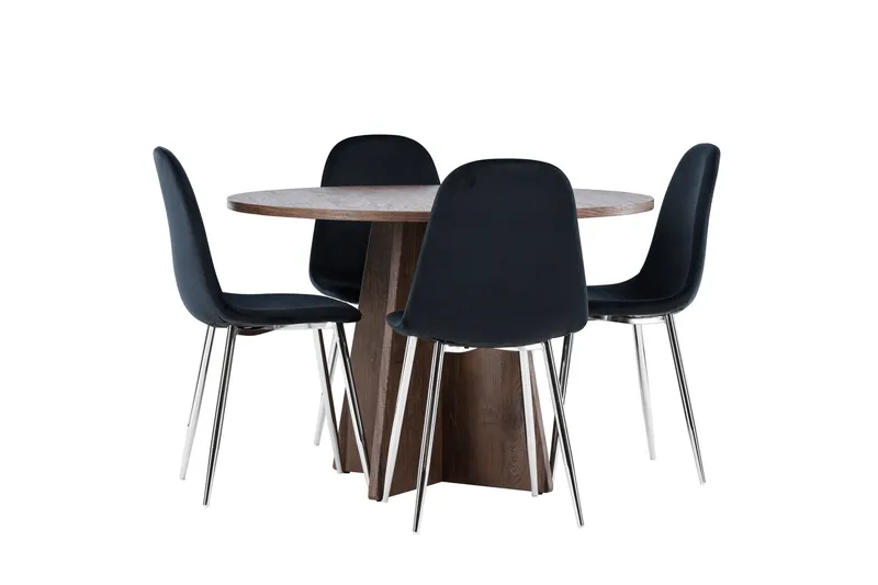 Bootcut Matgrupp 110 cm Rund med 4 Polar stolar - Mocca/Svart - Möbler - Bord & matgrupper - Matgrupper