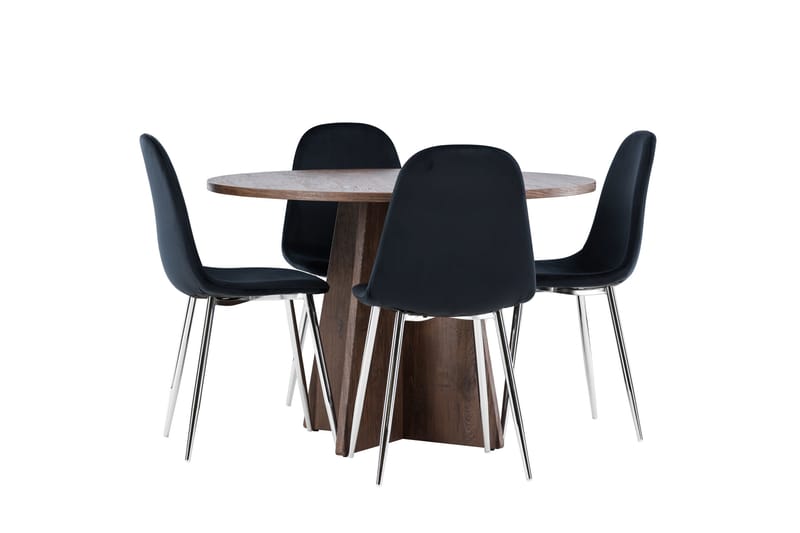 Bootcut Matgrupp 110 cm Rund med 4 Polar stolar - Mocca/Svart - Möbler - Bord & matgrupper - Matgrupper