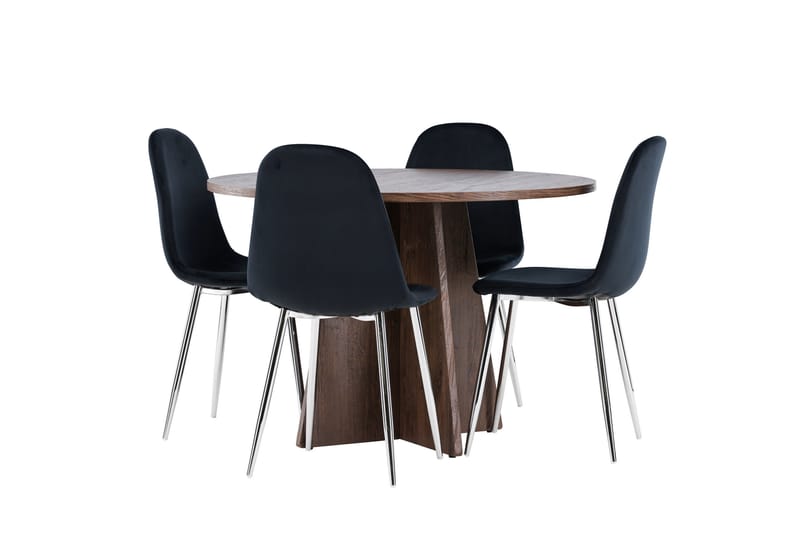 Bootcut Matgrupp 110 cm Rund med 4 Polar stolar - Mocca/Svart - Möbler - Bord & matgrupper - Matgrupper